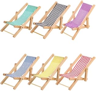 Abaodam 6pcs Beach Chair Model Foldable Miniature Lounge Chair Mini House Ornament Miniature Chair for Decoration Mini Foldable Beach Chair Mini Chair Model Mini Deck Chair Model Abaodam