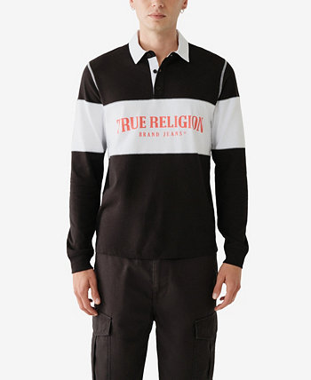 Мужская рубашка-поло с плоским замком и длинными рукавами со панелями в стиле регби True Religion