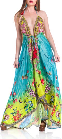Платье с цветочным принтом и кристаллами, украшенное бретельками через шею RANEES