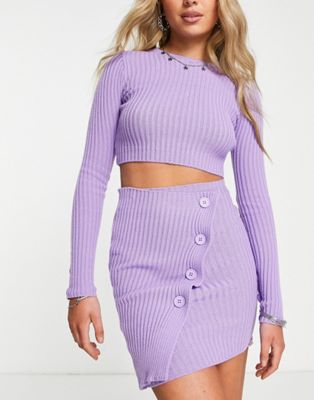 Missyempire ribbed knit button detail mini skirt in purple - part of a set Missyempire