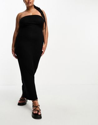 Черное пляжное платье макси в рубчик ASOS DESIGN Curve ASOS Curve
