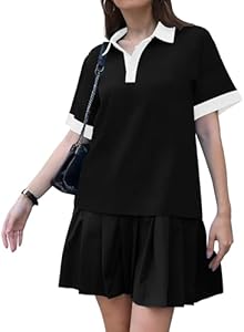 ETCYY NEW Summer Dresses for Women 2025 Polo Collar Sport or Daily Mini Dress Striped Colorblock Etcyy New