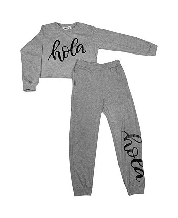 Укороченный топ с принтом Hola для маленьких девочек и брюки-джоггеры, комплект из 2 предметов Mixed Up Clothing