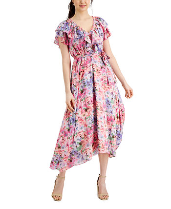 Шифоновое платье трапециевидной формы с оборками и цветочным принтом Taylor