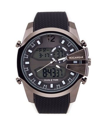 Мужские аналогово-цифровые часы с черно-белым силиконовым ремешком, 51 мм Rocawear