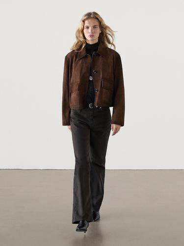 Suede leather jacket with pockets Massimo Dutti