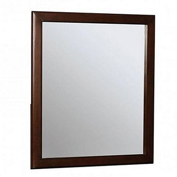 32 Inch Transitional Style Wooden Frame Mirror, Cherry Benzara