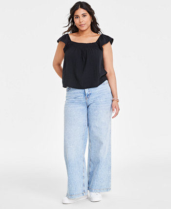 Women's Cotton Gauze Flutter-Sleeve Top, Created for Macy's On 34th
