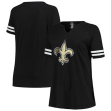 Women's Fanatics Branded Black New Orleans Saints Plus Size Logo Notch Neck Raglan Sleeve T-Shirt Fanatics