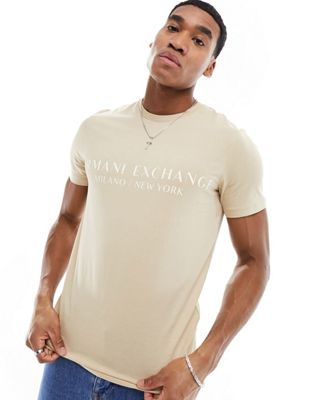 Бежевая футболка с линейным логотипом Armani Exchange AX ARMANI EXCHANGE