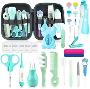 Baby Grooming Kit, Infant Safety Care Set with Hair Brush Comb Nail Clipper Nasal Aspirator Ear Cleaner,Baby Essentials Kit for Newborn Girls Boys,Pink-27- in-1 Qunlions life