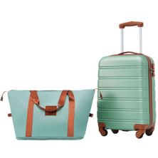 2 Pcs 24&#34; Horizontal Stripe Hardshell Spinner  Luggage Set With Handbag, Tsa Lock Abrihome