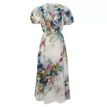 Layla Silk-Blend Floral Midi-Dress Robert Graham