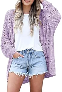 Ermonn Womens Crochet Cardigan Sweater Kimonos Boho Solid Color Oversized Fall Open Front Outwear Ermonn