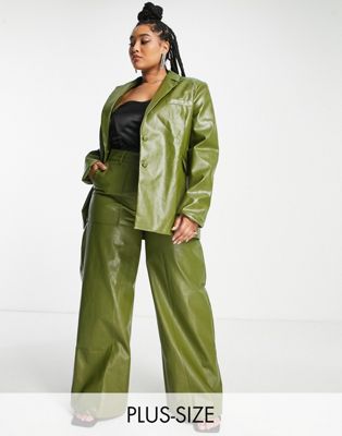 Extro & Vert Plus oversized blazer in dark green faux leather - part of a set Extro & Vert Plus