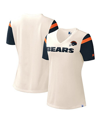 Женская кремовая футболка Chicago Bears Kick Start с v-образным вырезом Starter