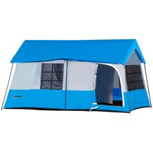 Outsunny 8-10 Person Camping Tent with Removeable Weatherproof Rainfly, Double Layer Backpacking Family Tent Lightweight with Mesh Windows, Portable Carry Bag for Hiking, Traveling, Blue 10 Deep