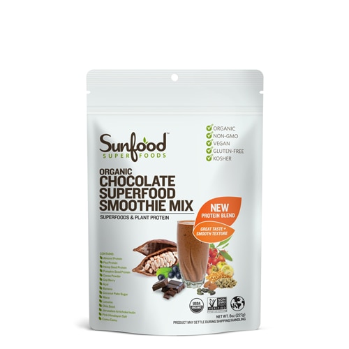 SunFood Organic Chocolate Superfood Smoothie Mix Шоколад без глютена - 8 унций Sunfood