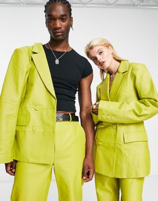 Кожаный пиджак унисекс цвета зеленовато-желтого цвета Reclaimed Vintage Limited Edition — часть комплекта Reclaimed Vintage