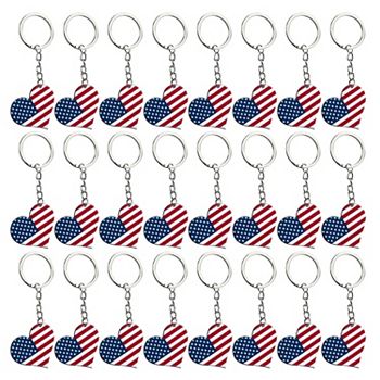 24 Pack 4th Of July American Flag Heart Keychain For Patriotic Party Gifts, 2x4" Juvale