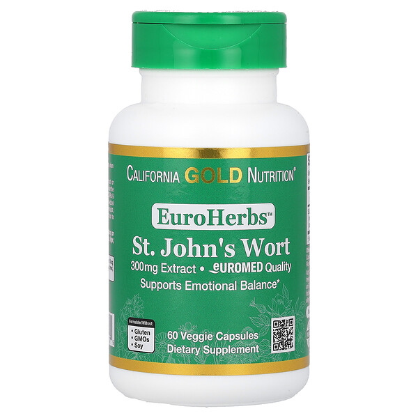 EuroHerbs, Зверобой, качество Euromed, 300 мг, 60 растительных капсул California Gold Nutrition