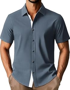 PJ PAUL JONES Mens Button Down Short Sleeve Shirts Casual Wrinkle-Free Dress Shirts Summer Beach Pj Paul Jones