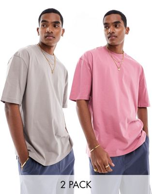 ASOS DESIGN 2 pack oversized t-shirts in dusty pink and brown ASOS DESIGN