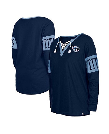 Женская темно-синяя футболка с длинным рукавом и шнуровкой Tennessee Titans New Era