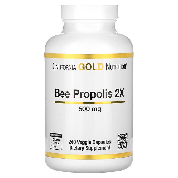 Пчелиный прополис 2X, концентрированный экстракт, 500 мг, 240 растительных капсул California Gold Nutrition