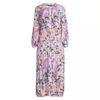 Плиссированное платье макси с заниженной талией и цветочным принтом Misook