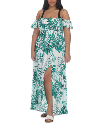 Plus Size Floral-Print Smocked-Bodice Maxi Dress Cover-Up Raviya