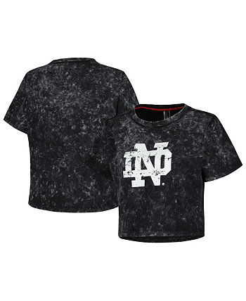 Женская черная укороченная футболка из молочного шелка с эффектом потертости Notre Dame Fighting Irish в винтажном стиле Kadyluxe