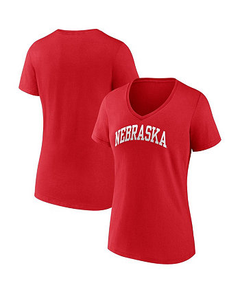 Женская футболка Scarlet Nebraska Huskers Basic Arch с v-образным вырезом Fanatics