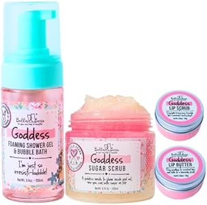 Bella & Bear Goddess MIdi Bath & Body Gift Set with Foaming Shower Gel & Bubble Bath, Body Scrub & Lip Scrub and Lip Butter - Gift - Women - Teens - Tweens Bella and Bear