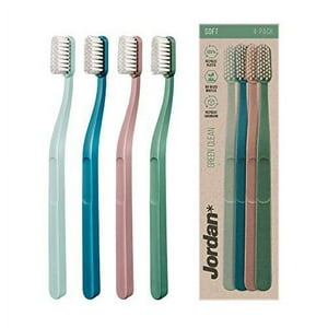 Jordan Green Clean Manual Toothbrush - Sustainable, Eco-Friendly Scandinavian Design, Soft Bristles, Mixed Colors, 4 Units Jordan