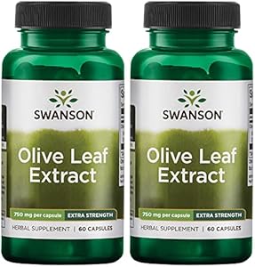 Swanson Olive Leaf Extract Capsules with 20% Oleuropein - Provides Immune Support, Promotes Cardiovascular System Health, and Supports Healthy Blood Pressure - (60 Capsules, 750mg Each) Swanson