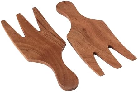 Folkulture Salad Hands or Set of 2 Acacia Wood Salad Servers, Salad Tongs Set, Salad Claws, Salad Fingers for Serving Salad Mixes, Pasta, Fruit 3.25 X 8.25 Inch (Natural) Folkulture