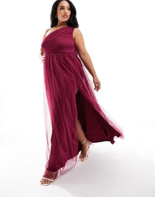 Anaya Plus Bridesmaid tulle one-shoulder maxi dress in berry Anaya