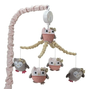 Lambs & Ivy Family Tree Pink/Gray/Tan Owl Musical Baby Crib Mobile Lambs & Ivy