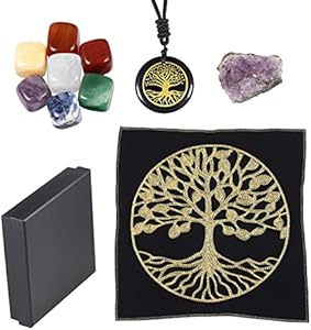 Energy Stone Healing Crystals Set, Totem Energy Mat Meditation Tool & Gather Power Witchcraft Kit, Rock Crystal Column & 7 Color Stones Set & Crystal Pendulum & Amethyst Cluster Cheungshing