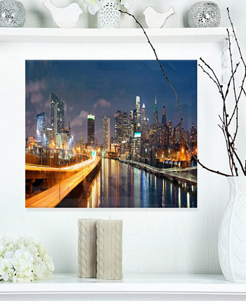 Art Art 'Филадельфия Skyline At Night' Городской пейзаж Металлическая настенная живопись - 20 "X 12" Design Art