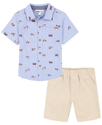 Оксфордская рубашка с короткими рукавами с принтом и саржевые шорты для мальчиков, комплект из 2 предметов Kids Headquarters