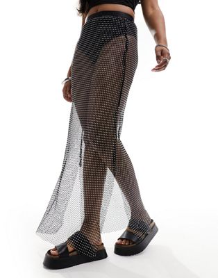 Черная пляжная юбка макси в сетку Simmi со стразами Simmi Clothing