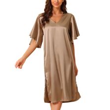 Women's Satin Nightdress Flare Bell Short Sleeve Sleep Dress Nightshirt Nightgown Cheibear