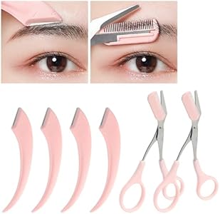 6Pcs Eyebrow Trimmer Scissors with Comb, Curved Eye Brow Razor, Non-Slip Stainless Steel Facial Hair Removal Grooming, Brow Shaping Beard Shaving Kit Beauty Accessories for Women Men Jawfait