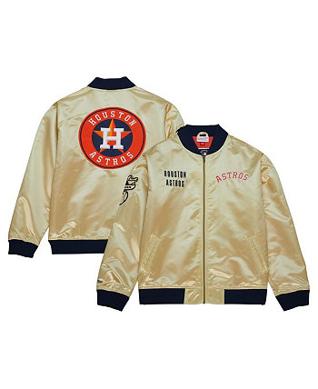 Мужская легкая атласная куртка с молнией во всю длину Houston Astros OG 2.0 золотого цвета Mitchell & Ness