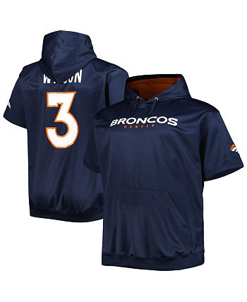 Men's Russell Wilson Navy Denver Broncos Big and Tall Short Sleeve Pullover Hoodie Profile
