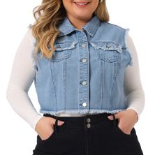Women's Plus Size Denim Vest Button Down Sleeveless Crop Jean Vests Agnes Orinda