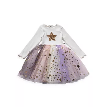 Для маленьких девочек, для маленьких девочек и для маленьких девочек; Платье с эффектом омбре для девочек с принтом звезд Petite Hailey