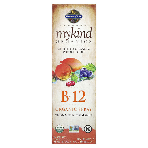 MyKind Organics, Органический спрей B-12, малина, 2 жидких унции (58 мл) Garden of Life